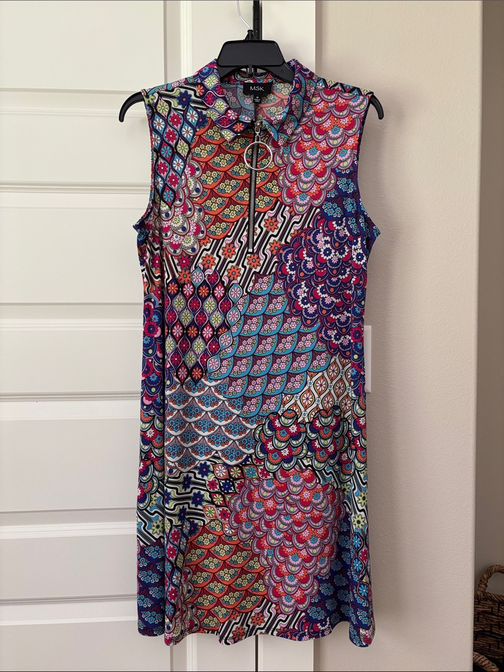 MSK Multicolor Zip-Front Sleeveless Swim Coverup in Purple, Blue, Pink